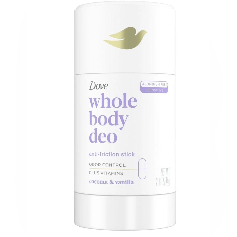 2 Dove Whole Body Deodorant Stick Coconut + Vanilla Aluminum Free, 2.6 oz